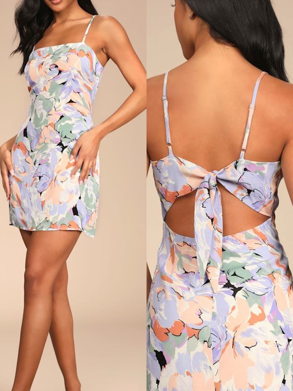 Lulu’s Impressions of Love Multi Floral Print Tie-Back Mini Dress NWT Small